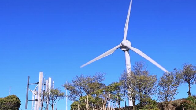Wind Turbine Zoom-Out at Aoyama Plateau, Mie Japan (HD)