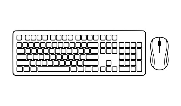 Computer Keyboard and Mouse Minimalist Black White Vector Icon