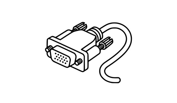 VGA Cable Connector Outline Icon Minimal Vector Illustration