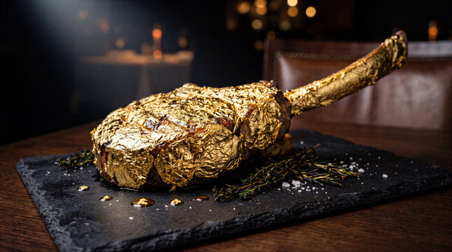 Luxury Tomahawk Steak Gold Leaf Editorial Meat Photography