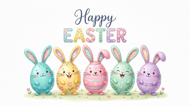 Cute pastel easter bunny egg characters greeting card