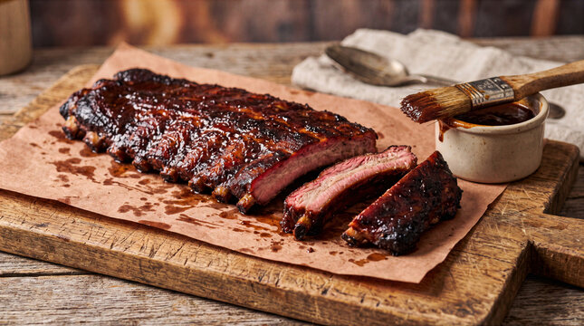 Pork Ribs On Wooden Board Editorial Meat Photography