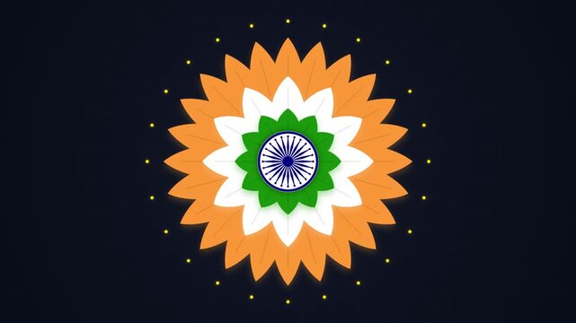 Independence day india floral mandala animation with ashoka chakra symbol