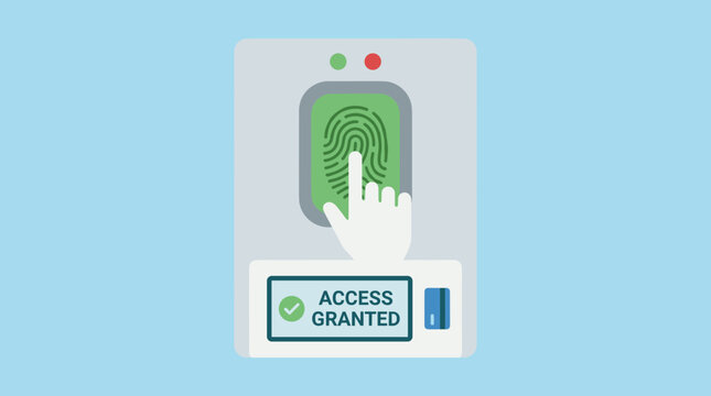 Biometric fingerprint scanner showing access granted message