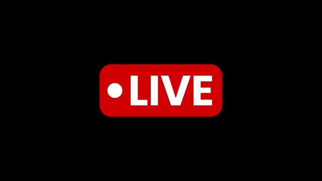 Animated live badge with smooth text reveal and red broadcast indicator on black background
