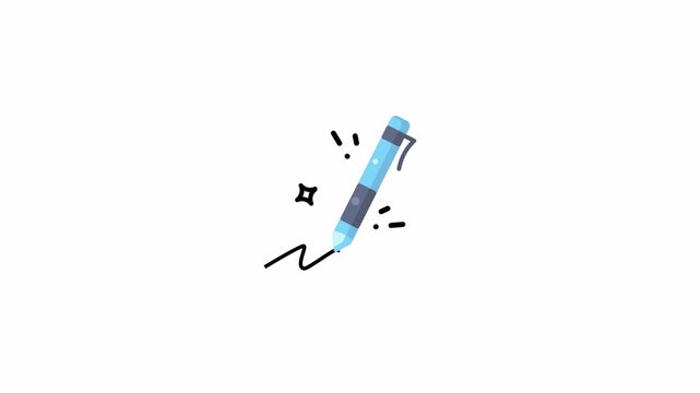 Blue stylus digital pen drawing a black line icon concept for online education and design animation
