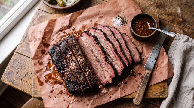 Sliced Smoked Beef Brisket Editorial Meat Photography