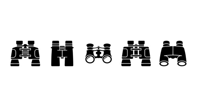 Binoculars Icons Set, Optical Device Graphics, Magnification Tool Vector Collection, Observation Equipment