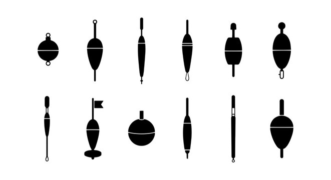 Fishing Floats Vector Set, Bobbers Collection, Angling Buoys, Fishing Tackle Icons