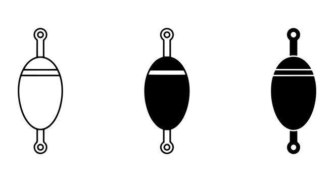 Fishing Bobbers Vector Icons, Simple Float Designs, Angling Equipment Graphics, Set of 3