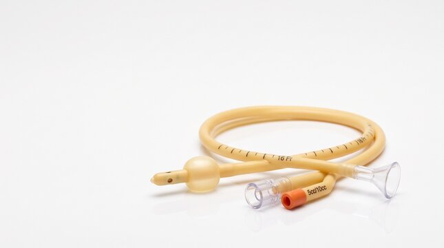 Silicone Foley Urinary Catheter Tube Isolated on White Background