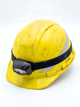 Yellow Hard Hat with LED Headlamp for Construction Safety