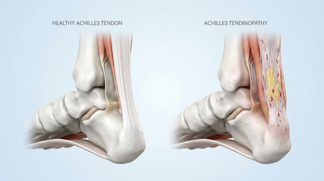 3D Medical Comparison of a Healthy Achilles Tendon and Achilles Tendinopathy