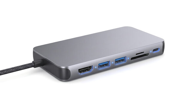 Modern USB-C Multiport Adapter Hub Isolated on White