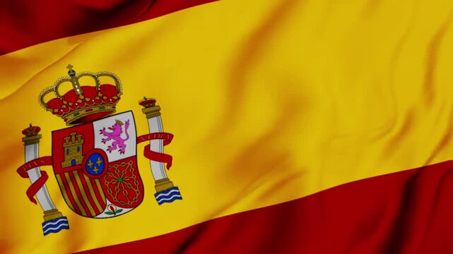 4K Spain national flag waving in the wind with smooth realistic motion, seamless loop animation for patriotic background, travel videos, cultural presentations, sports broadcasts, and festivals.