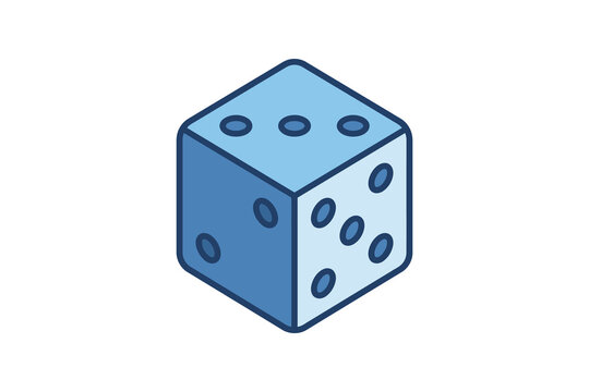 Blue Six-Sided Die Vector Illustration