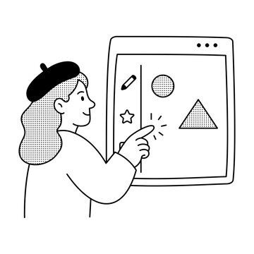 Designer manipulating shapes and objects on a responsive digital canvas.