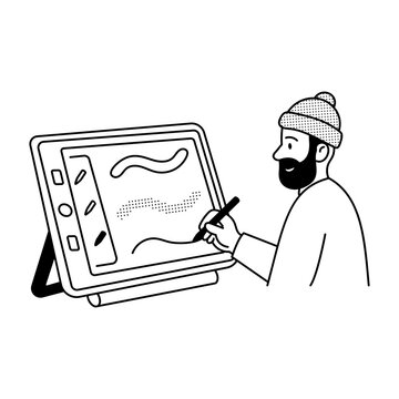 Artist using digital brushes to create textured strokes on a drawing tablet.