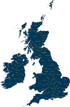 Map of the united kingdom with counties labeled isolated on transparent background