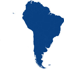 Fototapeta premium Map of south america with internal administrative divisions, blue silhouette isolated on transparent background