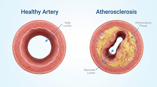 Atherosclerosis and Healthy Artery Cross Section 3D Medical Diagram
