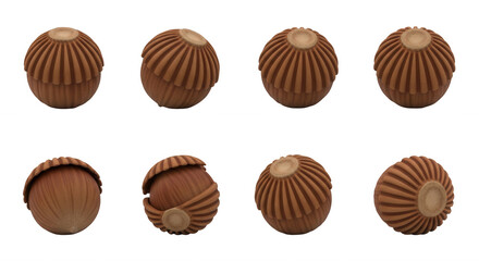 Fototapeta premium 3d rendered wooden acorns displayed in a grid on a white background nature and decorative concepts