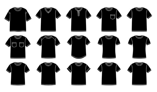 Black Men's T Shirt Apparel Silhouette Icons Plain Pocket Henley and V Neck Vector