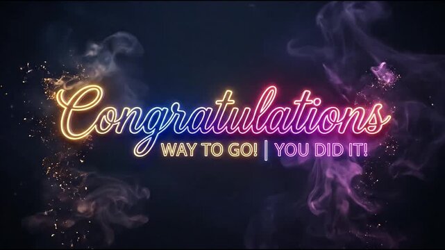 Modern neon script congratulations glowing sign.