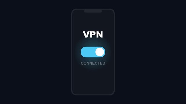 VPN Security Toggle Button Animation on Smartphone Screen in Dark Mode