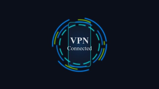 Digital VPN Connection Status on Smartphone with HUD Animation Loop