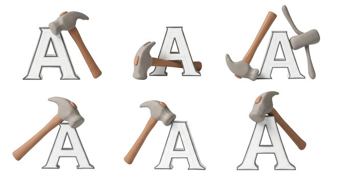 hammer impacting large letter a from multiple angles construction on a white background concept illustration