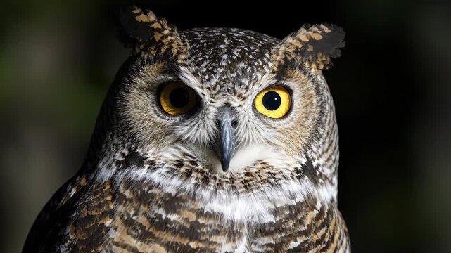 Close Up Portrait of Great Horned Owl