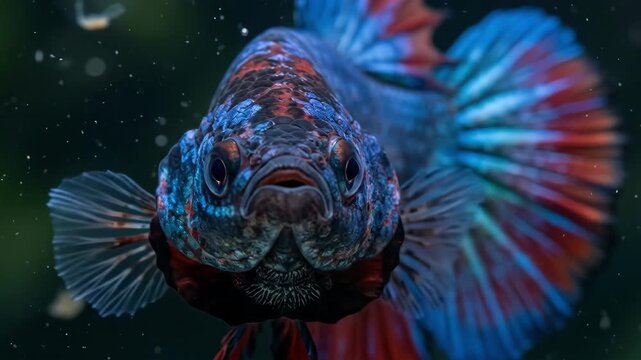 Close Up of Blue Betta or siamese fighting fish Swimming