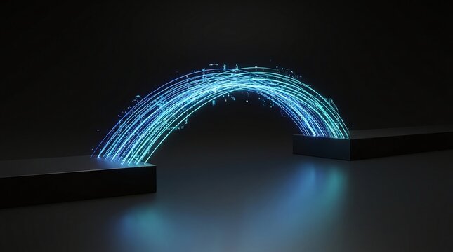 Glowing bridge of light connecting two platforms for digital transformation