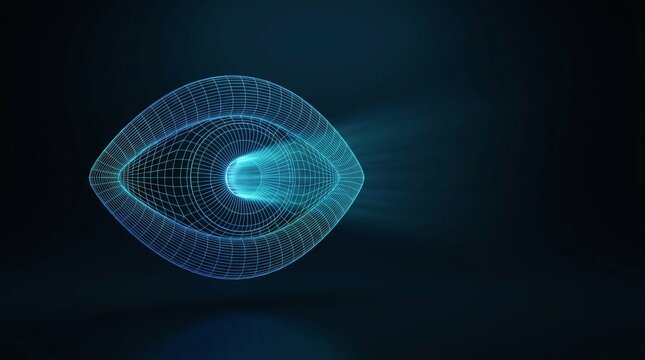 Glowing wireframe eye of light scan lines computer vision and monitoring concept