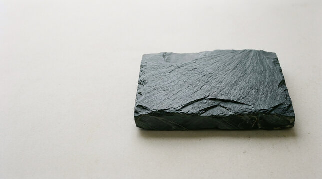Rough riven slate slab lying flat on pale limestone surface