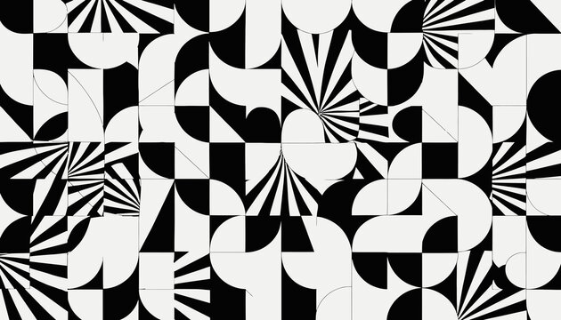Abstract Geometric Pattern, Black and White Modern Design, Op Art Background