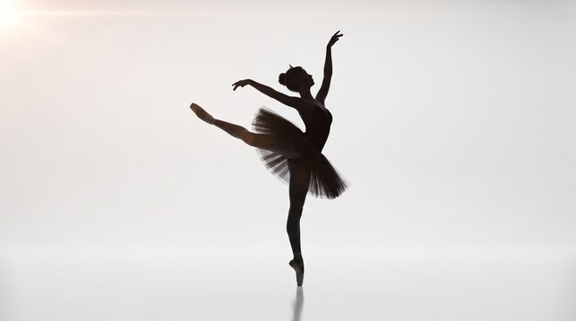 Silhouette of a graceful ballerina posing on tiptoe