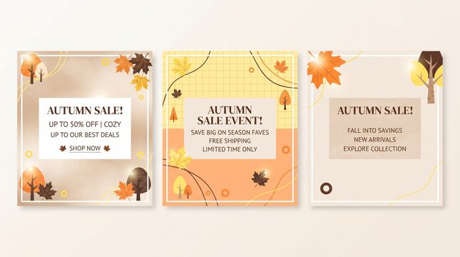 Autumn sale social media post templates with maple leaves