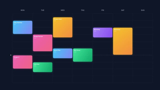 Weekly Digital Planner Interface with Colorful Task Blocks and Grid