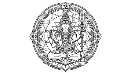 Obraz premium Meditating Deity with Sacred Geometry Mandala