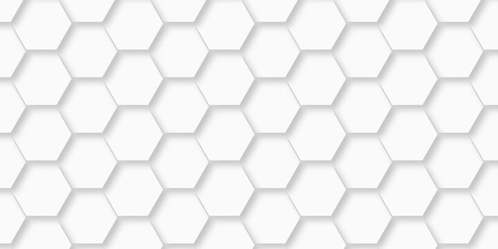 White wall structure hexagon bee cube element grid tiles emboss seamless pattern white paper texture futuristic business. abstract honeycomb web banner texture background.