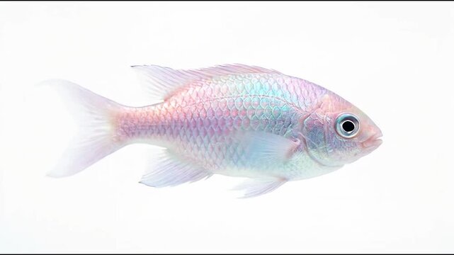 Round iridescent pastel fish on white background