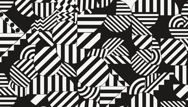Abstract geometric pattern, black and white shapes, op art background