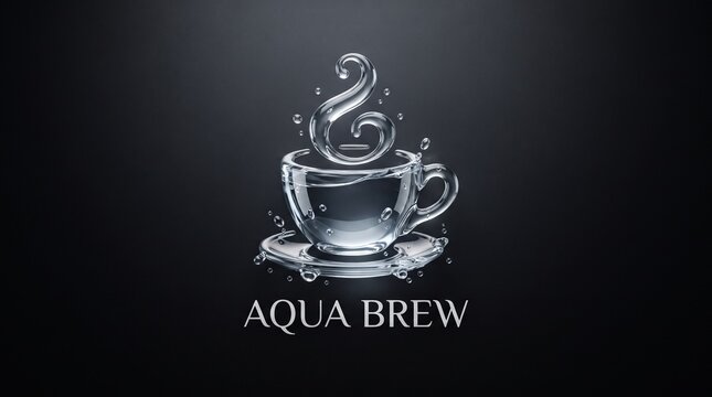 Aqua Brew liquid water coffee cup logo design for cafe branding, beverage packaging, drink menus, and corporate identity.