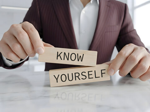 Know Yourself Concept With Business Professional Arranging Wooden Blocks For Self Awareness Personal Growth And Success