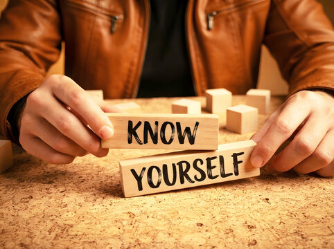 Know Yourself Concept With Wooden Blocks Representing Self Awareness Personal Growth And Inner Discovery