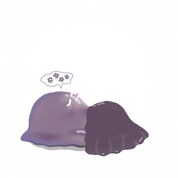 ​Deskripsi: Minimalist character jelly in deep sleep, representing ultra power saving mode, energi conservation, complete recovery, wellness, & healthy energi management
