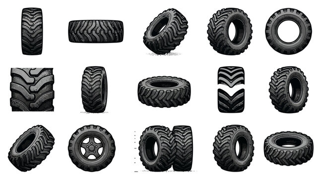 Off-road tire treads and wheels set