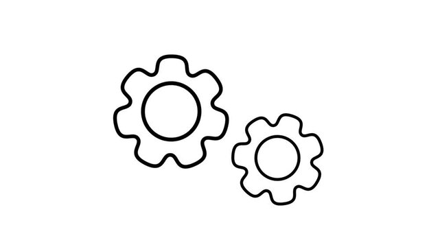 Gear wheel animation. Cogwheel symbol in black. Progress symbol animation. Mechanism in cycle. Gear wheel concept on white background. Settings sign